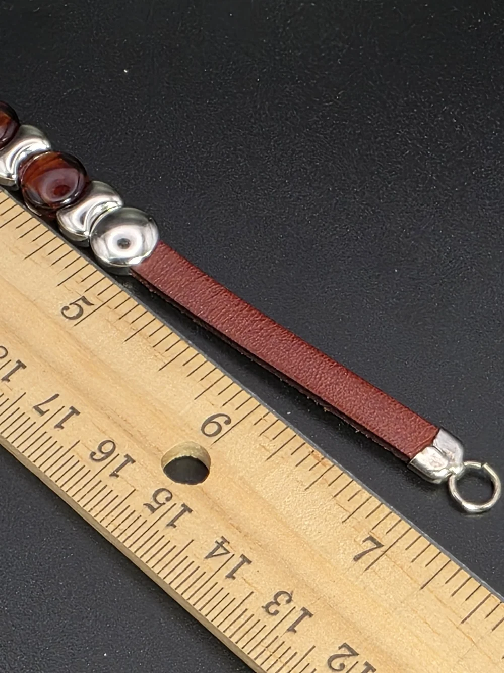 Italian Artisan Leather Bracelet with Amber Glass Cabochons